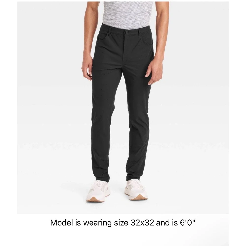 All In Motion Mens 360 Lifestyle Slim Fit 5-Pocket Pants Black 32x30 UPF 50+